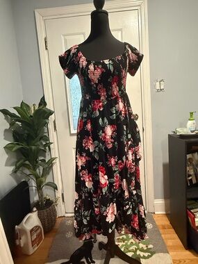 torrid Black Maxi Dress with Pink and Red Floral Print